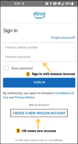 sign in android alexa app